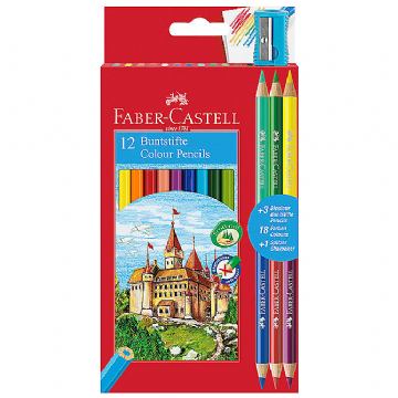 Boje drvene 12boja Faber-Castell 110312 blister+3boje drvene obostrane i GRATIS šiljilo