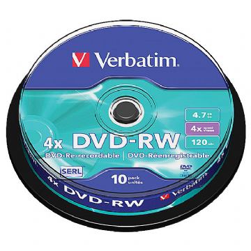 DVD-RW 4,7/120 4x spindl Mat Silver pk10 Verbatim 
